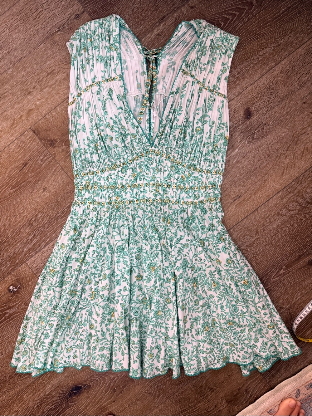 Poupette St Barth M Green Floral Boho Mini Dress Deep V - Picture 10 of 13